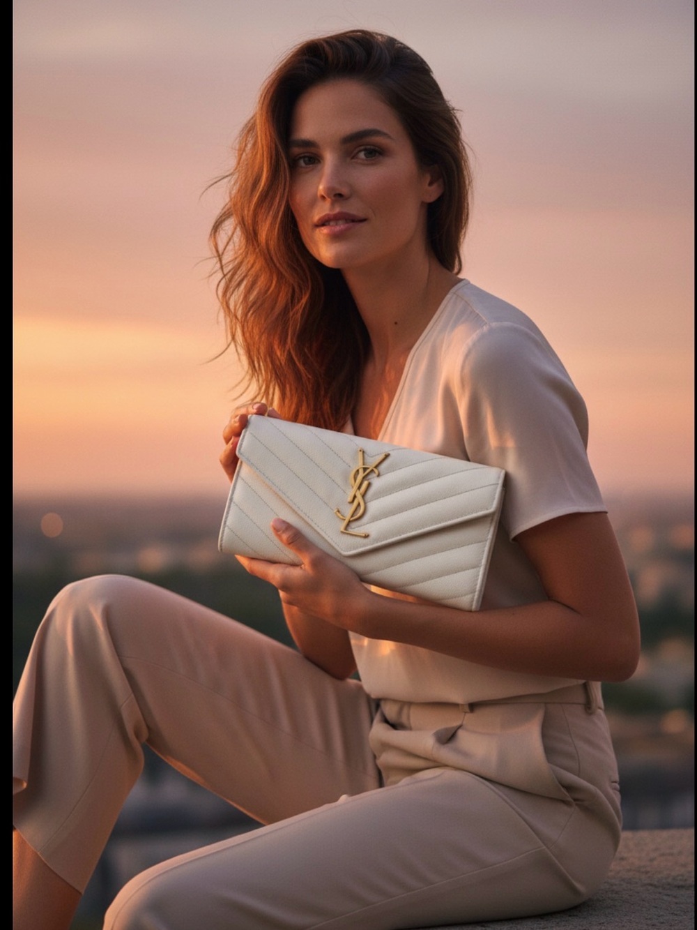 YVES SAINT LAURENT YSL Cassandre Matelasse Clutch Wallet Bone Beige MSRP $1499